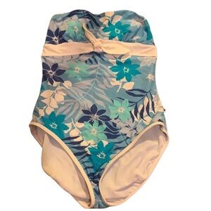 Tommy Hilfiger Blue Floral Strapless One Piece Swimsuit Women’s Size 0
